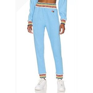 Aviator Nation Women's Size Large Lounge Jogger Rainbow Rib Sweatpant in Sky